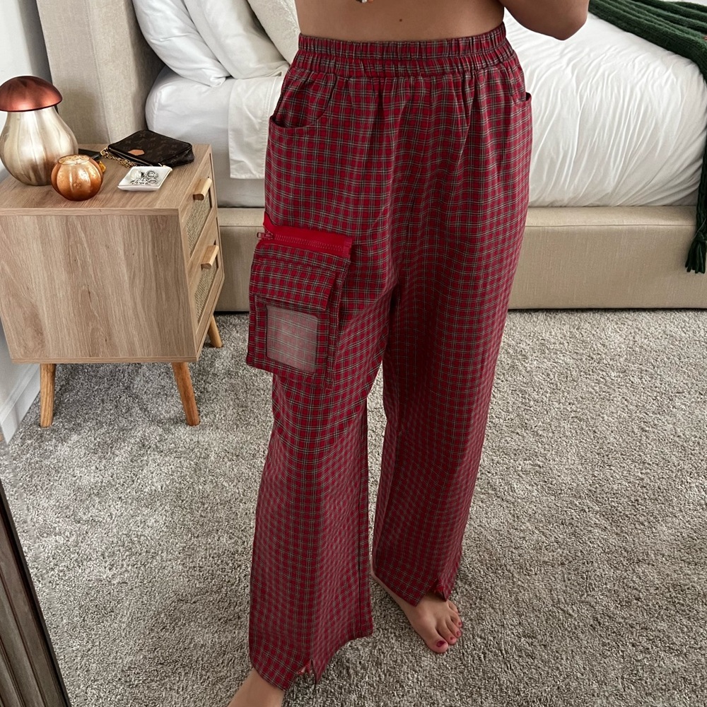 DOLLS KILL PLAID WAIST-STRETCH PANTS WITH CLEAR ZIPUP ID HOLDER SIZE XS